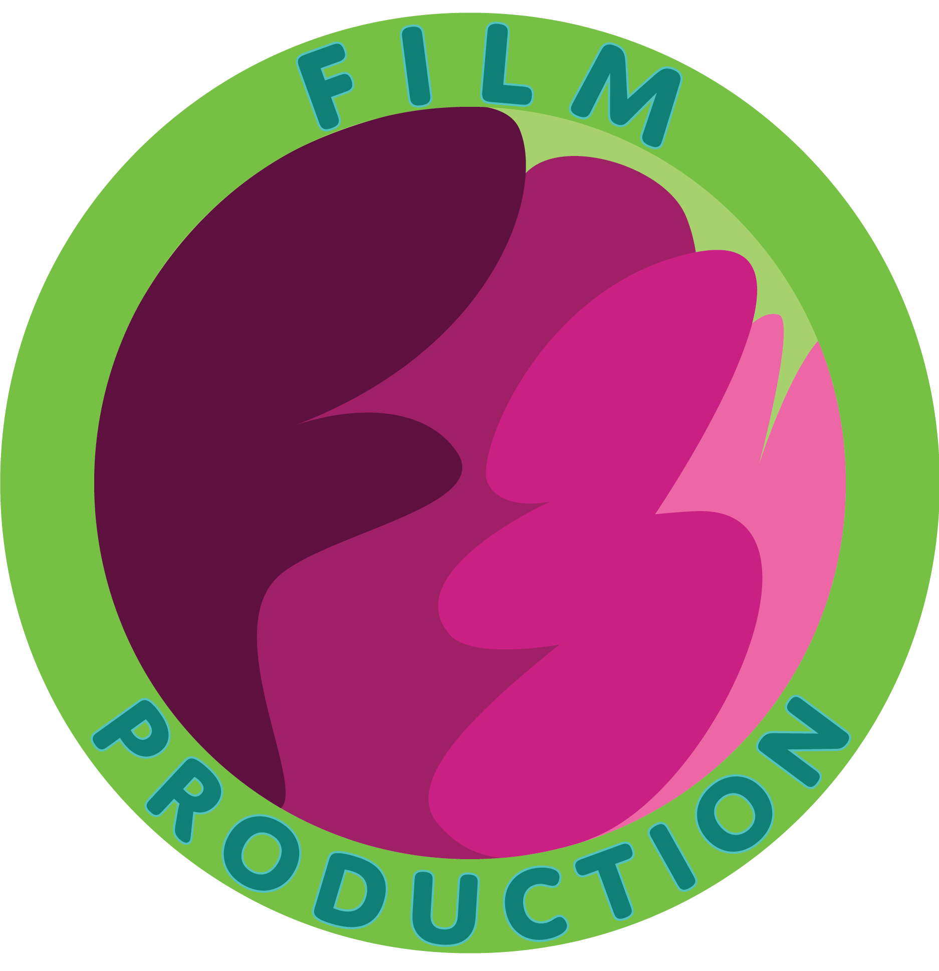 F234 Film Production LLC Logo. A Circle with loose bubble F234 Letters outlined in green with Film Production